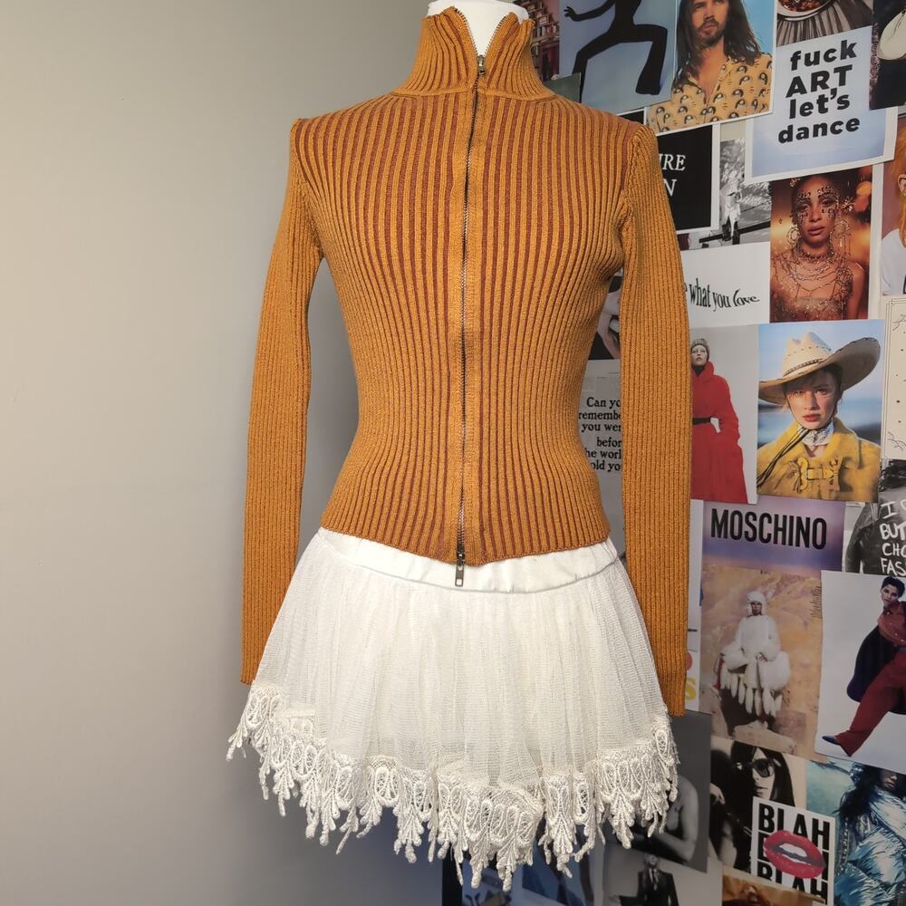 Ribbed Knit Full Zip Mock Neck Sweater